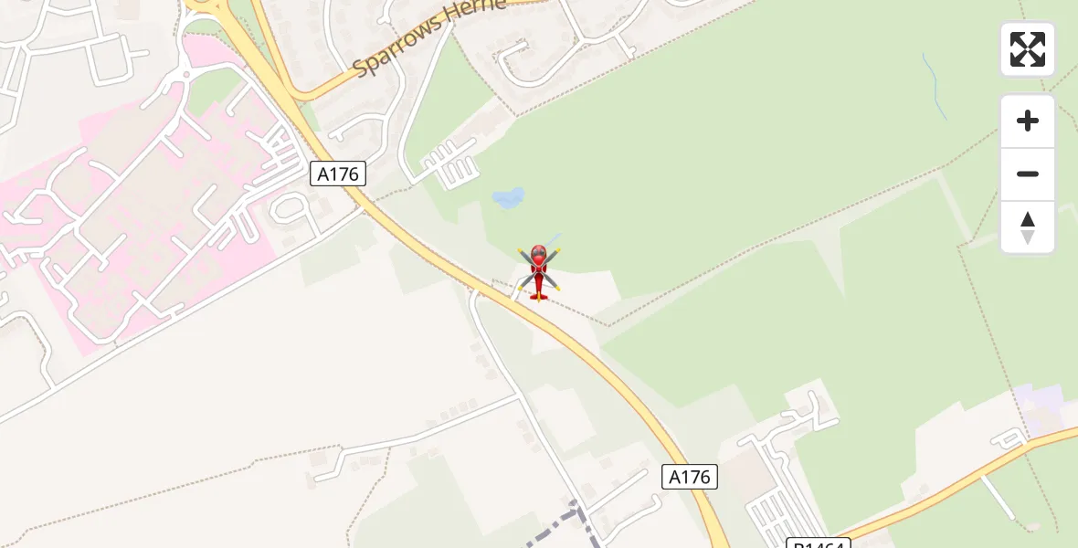 Flight path map showing Air Ambulance Helicopter route from Basildon to Basildon