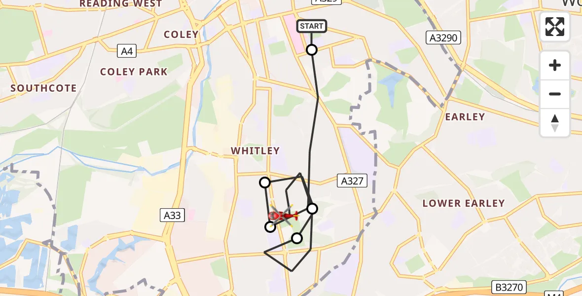 Routekaart van de vlucht: Air Ambulance Helicopter to Reading, Blagdon Road