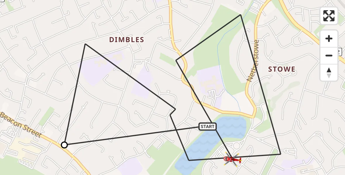 Flight path map showing Air Ambulance Helicopter route from Lichfield to Lichfield