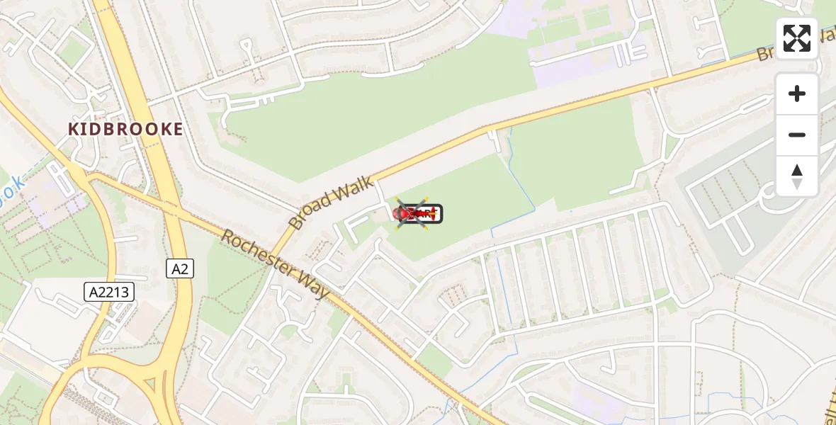 Flight path map showing Air Ambulance Helicopter route from Well Hall to Kidbrooke