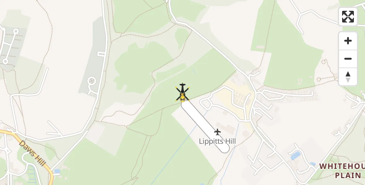 Flight path map showing Police Helicopter route from Metropolitan Police Air Support Unit Lippitts Hill to Metropolitan Police Air Support Unit Lippitts Hill