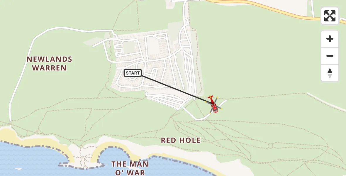 Flight path map showing Air Ambulance Helicopter route from West Lulworth to West Lulworth