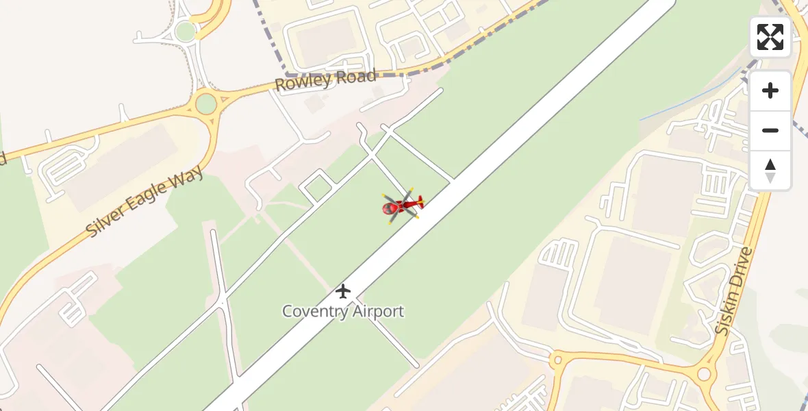 Flight path map showing Air Ambulance Helicopter route from Coventry Airport to Coventry Airport