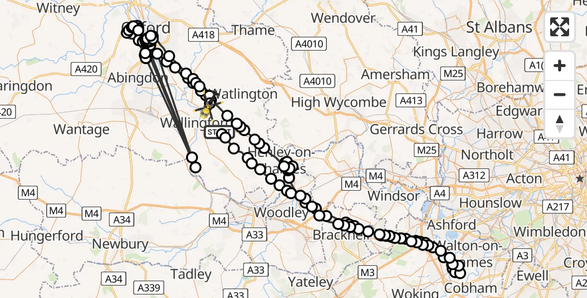 Flight path map showing Police Helicopter route from Nuffield to Benson