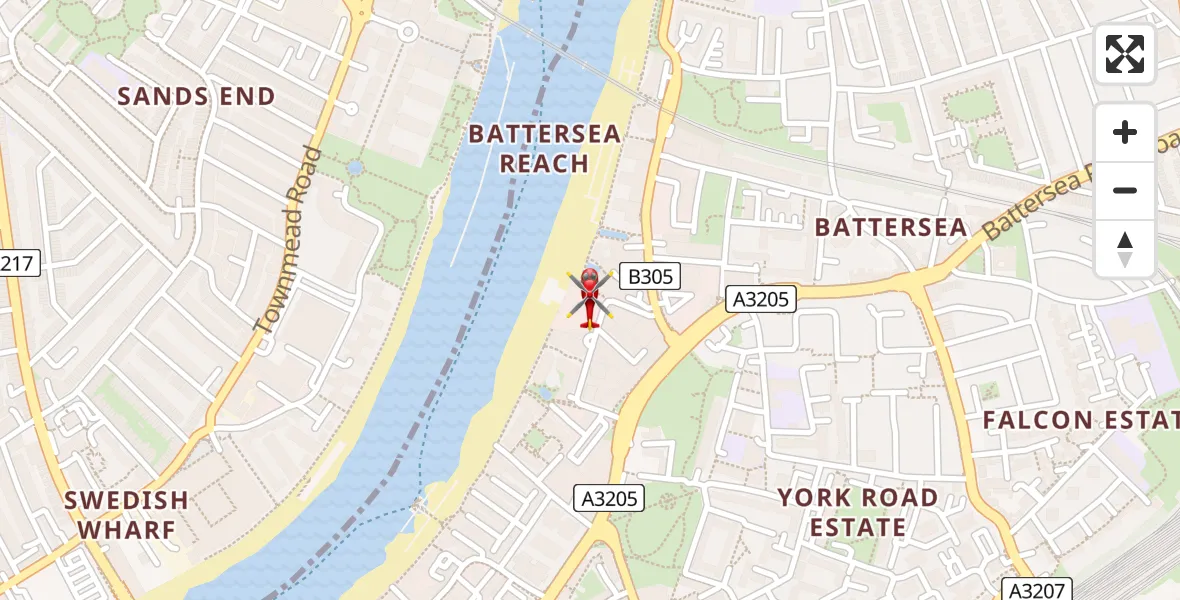 Flight path map showing Air Ambulance Helicopter route from London Heliport to London Heliport
