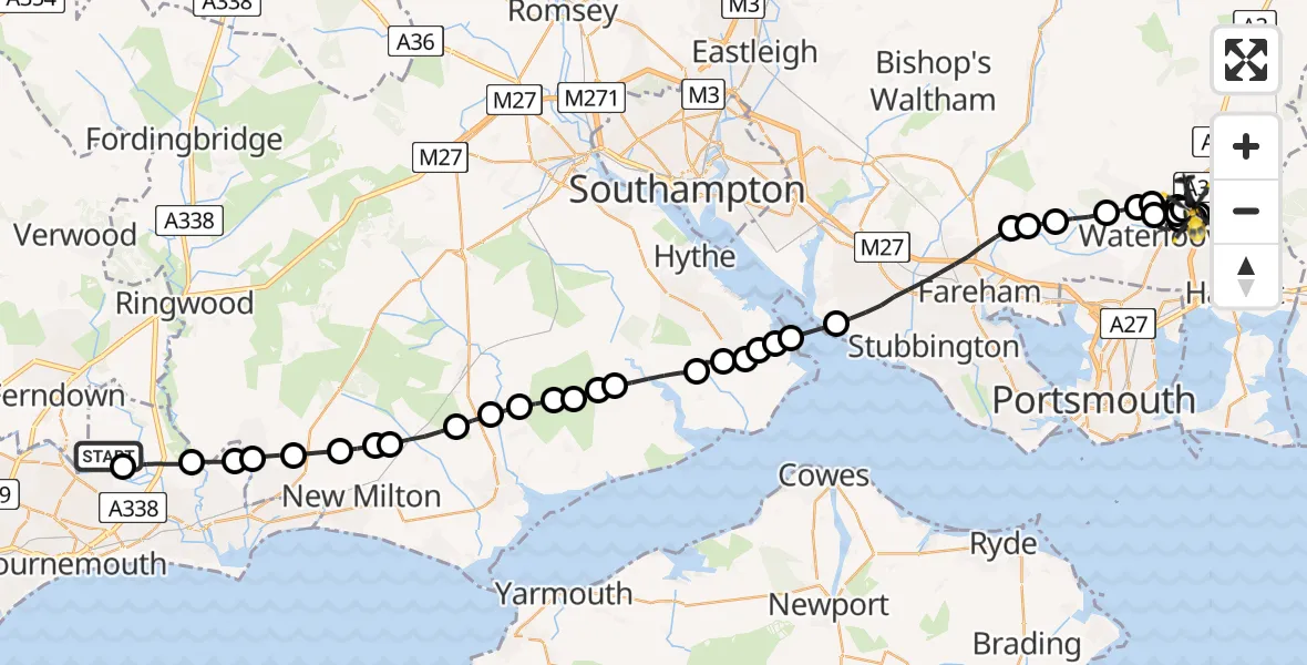 Flight path map showing Police Helicopter route from Bournemouth Airport to Havant
