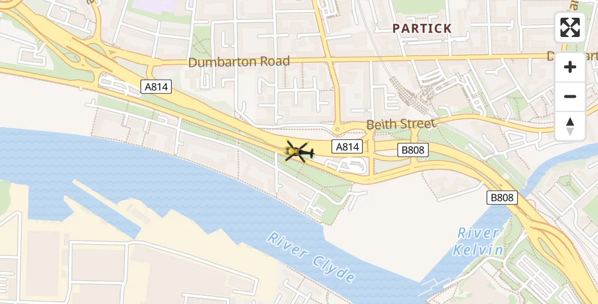 Flight path map showing Police Helicopter route from Glasgow to Glasgow