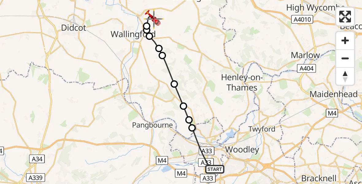 Routekaart van de vlucht: Air Ambulance Helicopter to RAF Benson