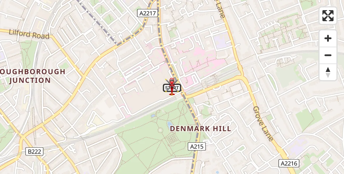 Flight path map showing Air Ambulance Helicopter route from Kings College London Hospital to Kings College London Hospital