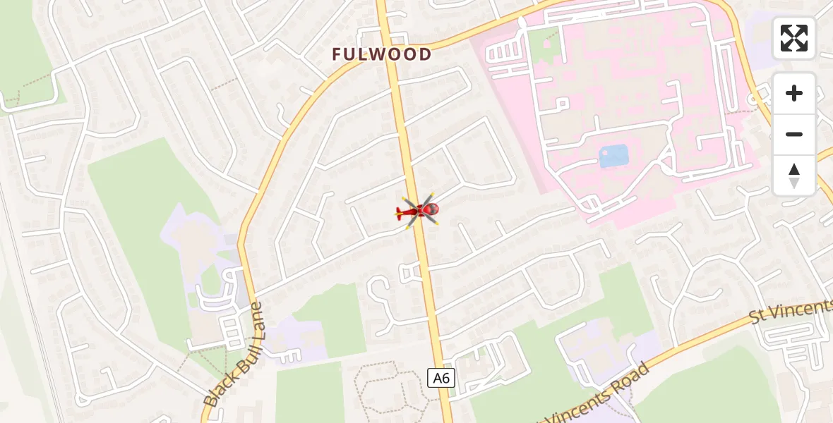 Flight path map showing Air Ambulance Helicopter route from Preston to Preston