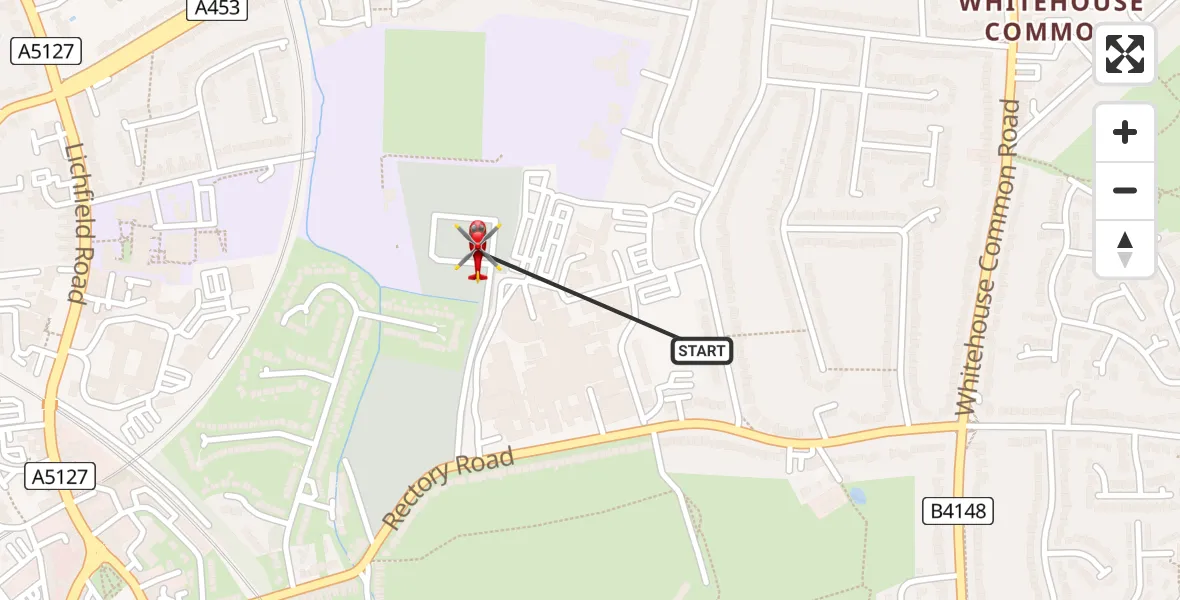 Routekaart van de vlucht: Air Ambulance Helicopter to Good Hope Hospital