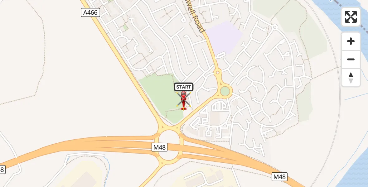 Flight path map showing Air Ambulance Helicopter route from Chepstow to Chepstow