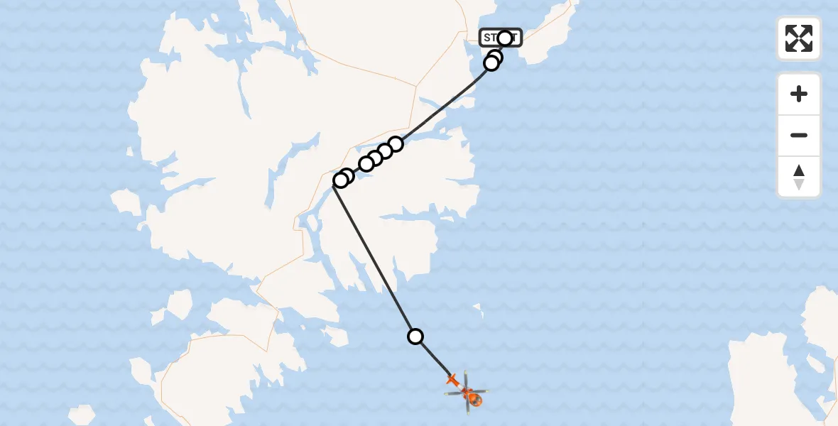 Flight path map showing Coastguard Helicopter route from Stornoway Airport to Inner Seas