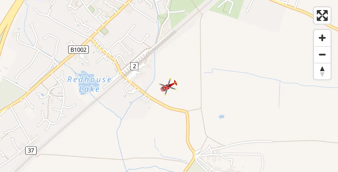Flight path map showing Air Ambulance Helicopter route from Ingatestone to Ingatestone