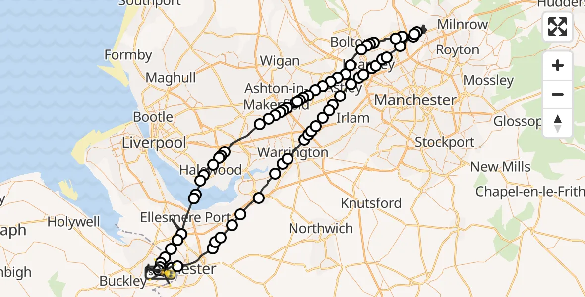 Flight path map showing Police Helicopter route from Hawarden Airport to Hawarden Airport