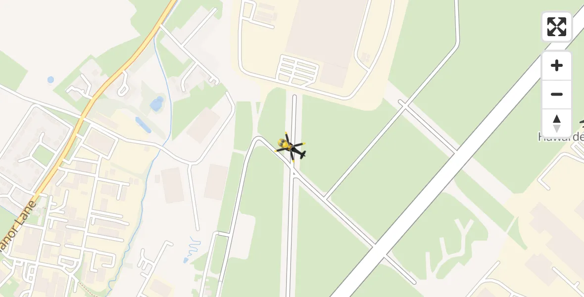 Flight path map showing Police Helicopter route from Hawarden Airport to Hawarden Airport