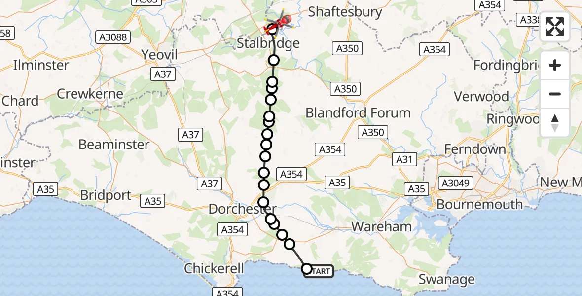 Routekaart van de vlucht: Air Ambulance Helicopter to Henstridge Airfield