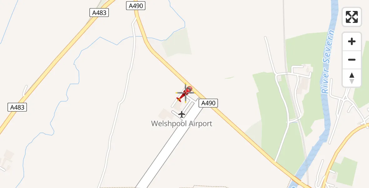 Flight path map showing Air Ambulance Helicopter route from Welshpool Airport to Welshpool Airport