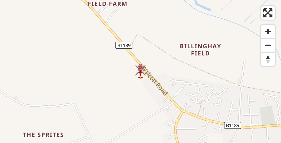 Flight path map showing Air Ambulance Helicopter route from Billinghay to Billinghay