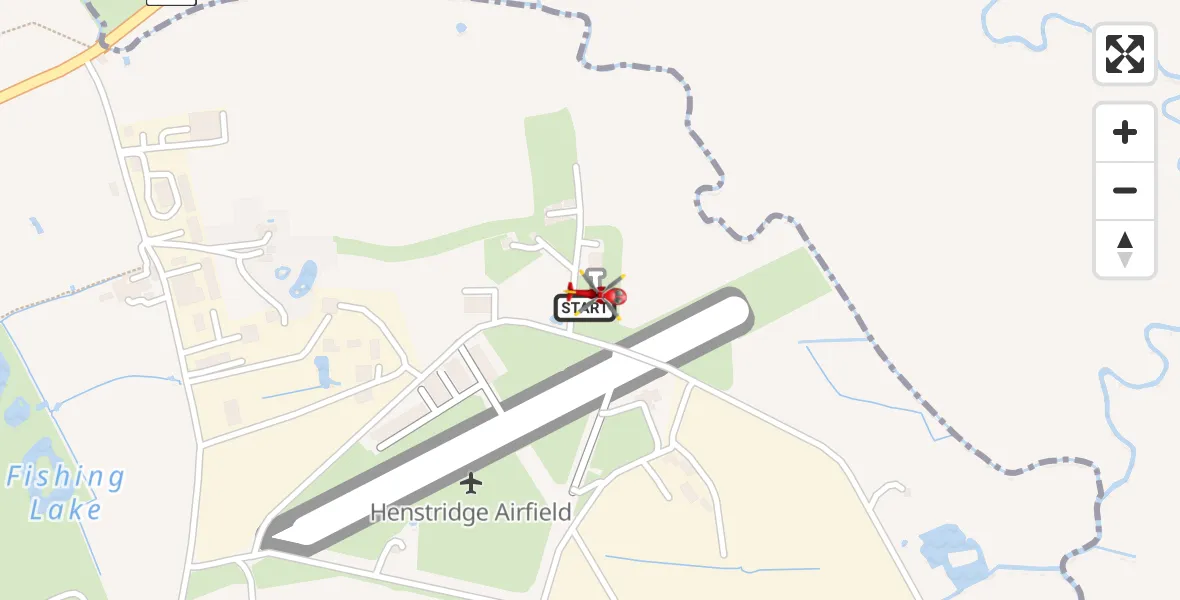 Flight path map showing Air Ambulance Helicopter route from Henstridge Airfield to Henstridge Airfield