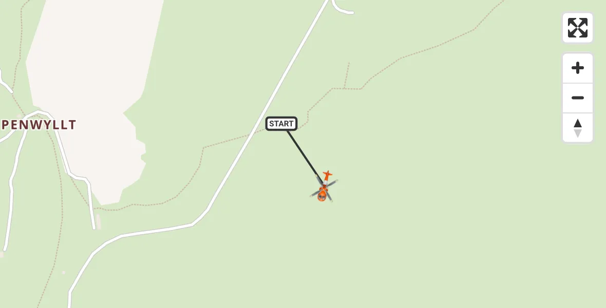 Flight path map showing Coastguard Helicopter route from Llywel to Llywel