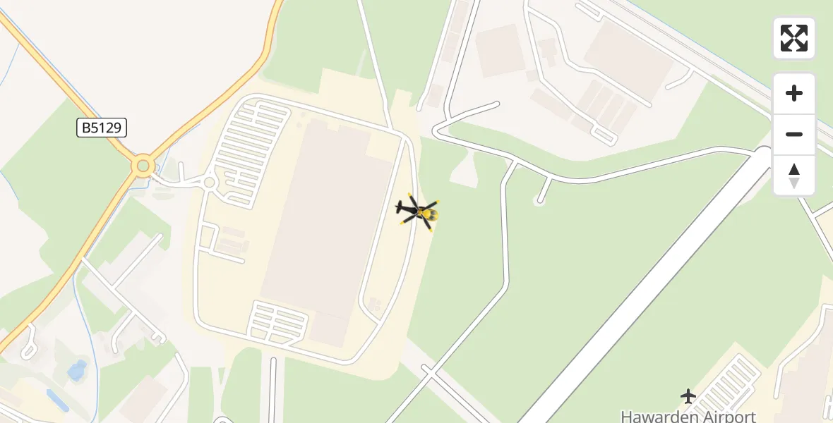 Flight path map showing Police Helicopter route from Hawarden Airport to Hawarden Airport