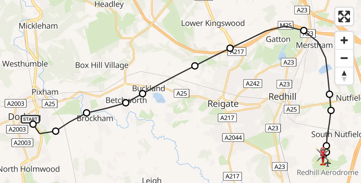 Routekaart van de vlucht: Air Ambulance Helicopter to Redhill Aerodrome