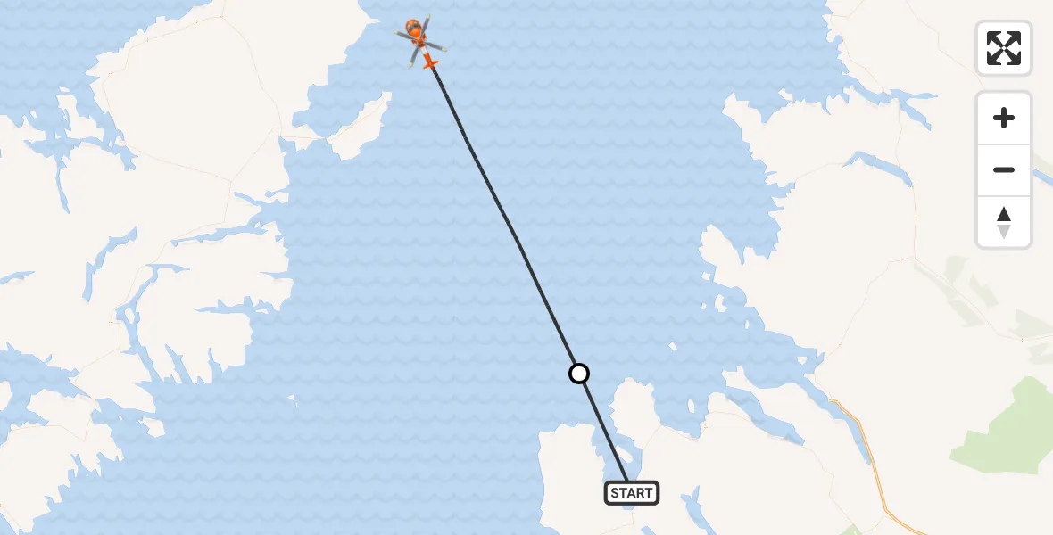 Flight path map showing Coastguard Helicopter route from Poolewe to Inner Seas