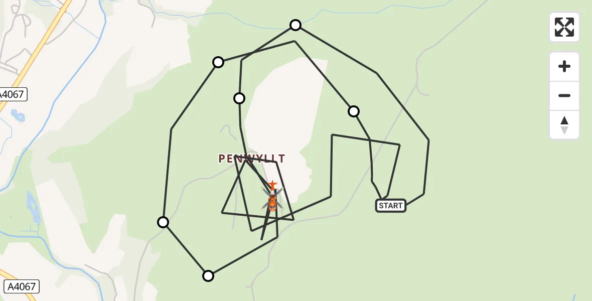Flight path map showing Coastguard Helicopter route from Llywel to Llywel