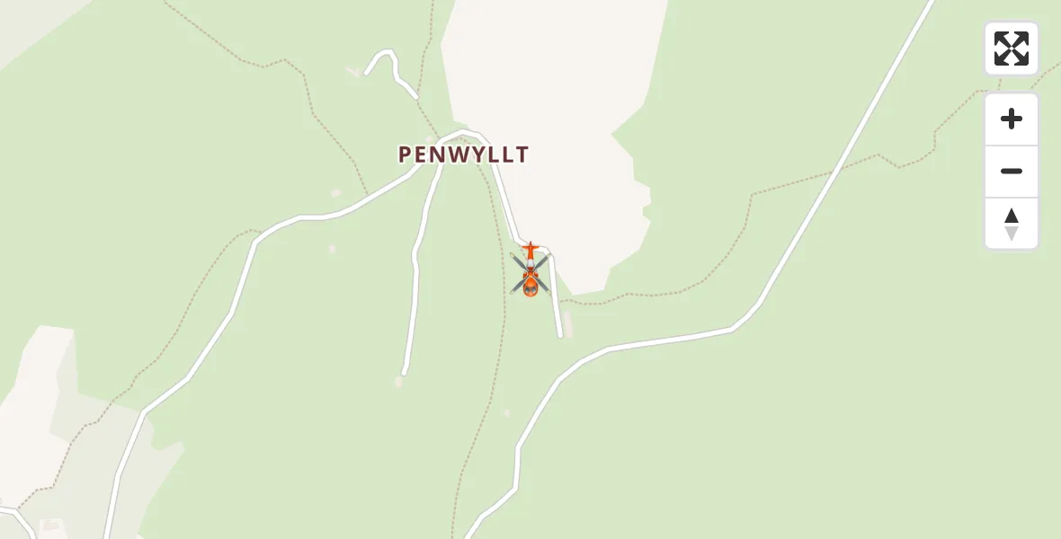 Flight path map showing Coastguard Helicopter route from Llywel to Llywel