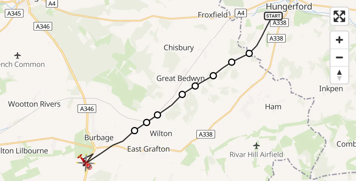 Routekaart van de vlucht: Air Ambulance Helicopter to Burbage, A338