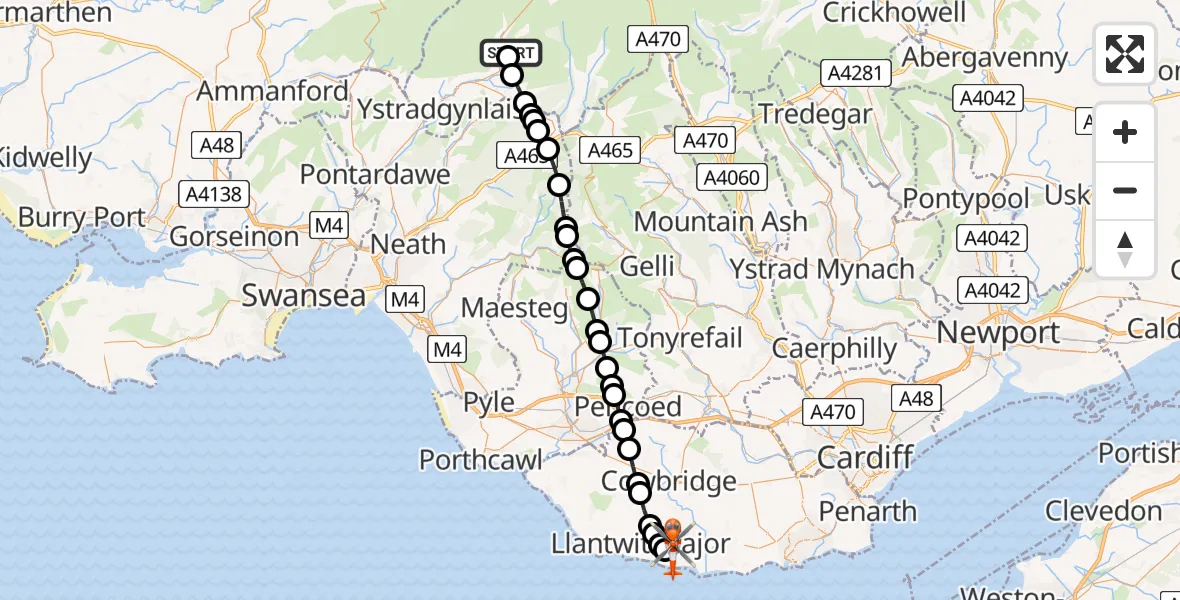 Routekaart van de vlucht: Coastguard Helicopter to MOD St Athan