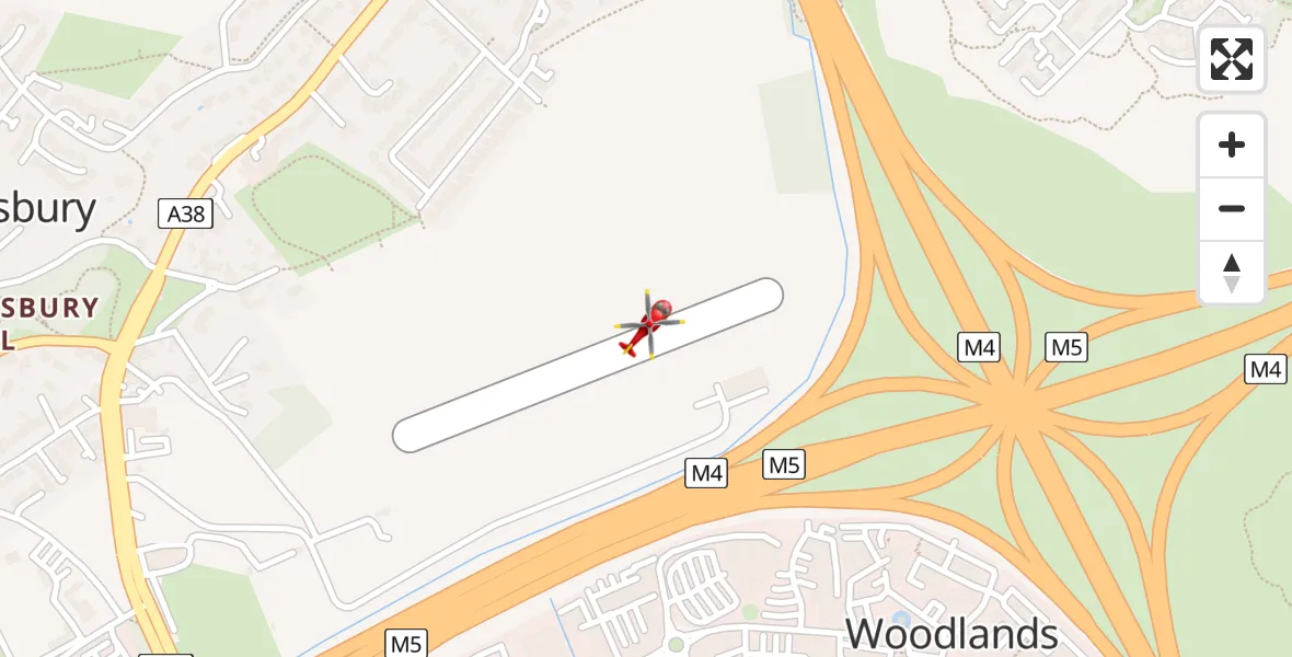 Flight path map showing Air Ambulance Helicopter route from Almondsbury Helicopter Base to Almondsbury Helicopter Base