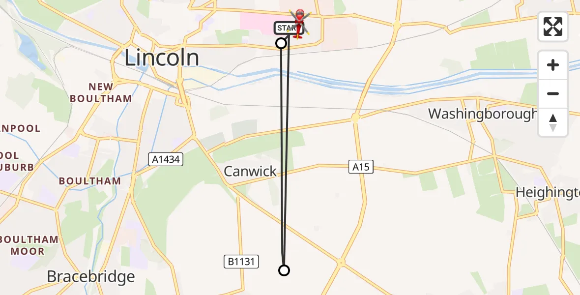 Flight path map showing Air Ambulance Helicopter route from Lincoln County Trauma Unit to Lincoln