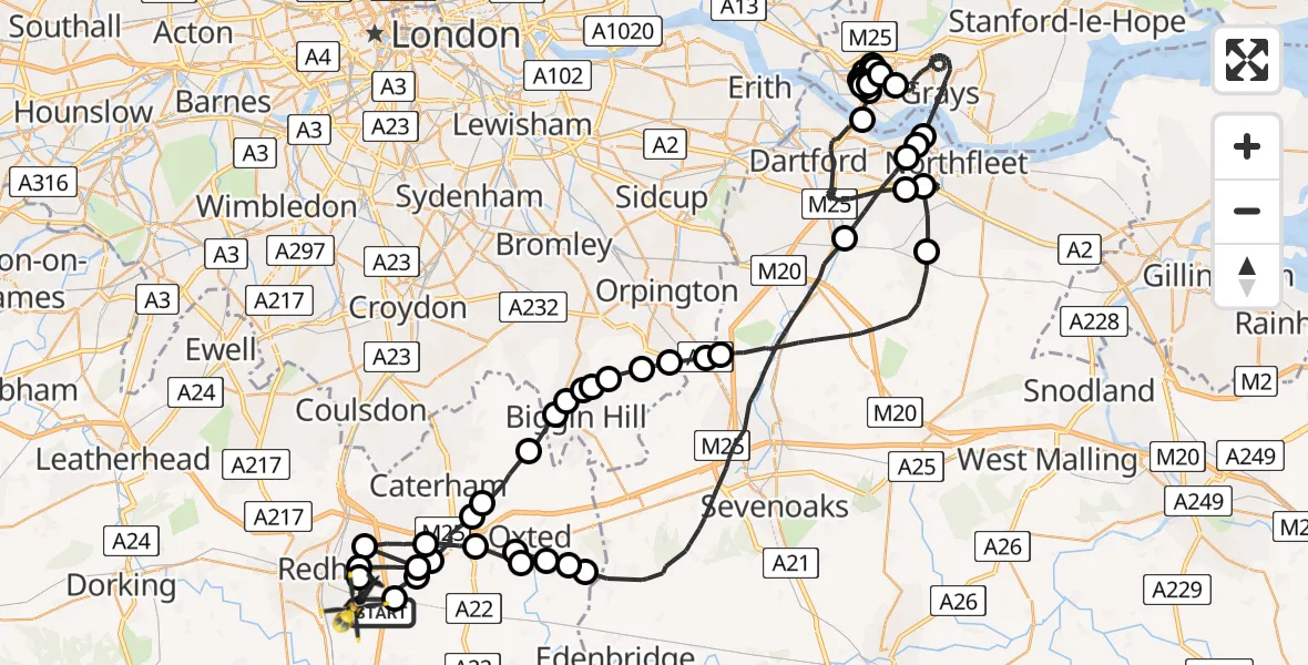 Flight path map showing Police Helicopter route from South Nutfield to South Nutfield