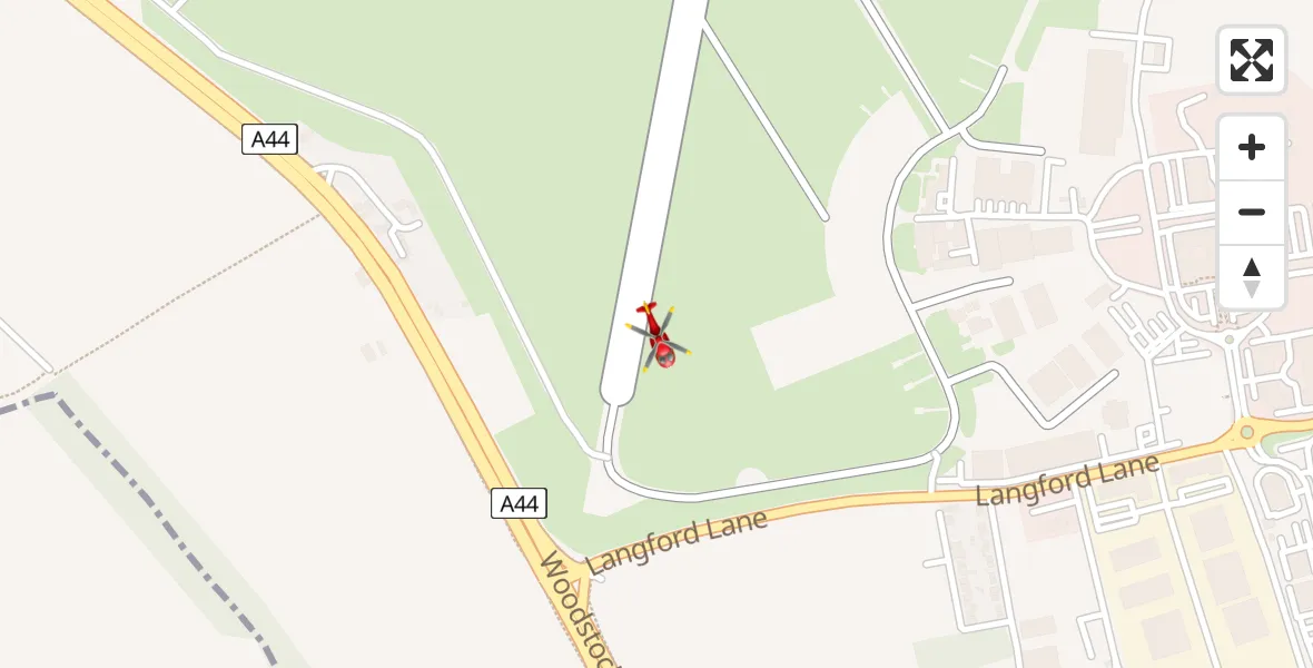 Flight path map showing Air Ambulance Helicopter route from London Oxford Airport to London Oxford Airport