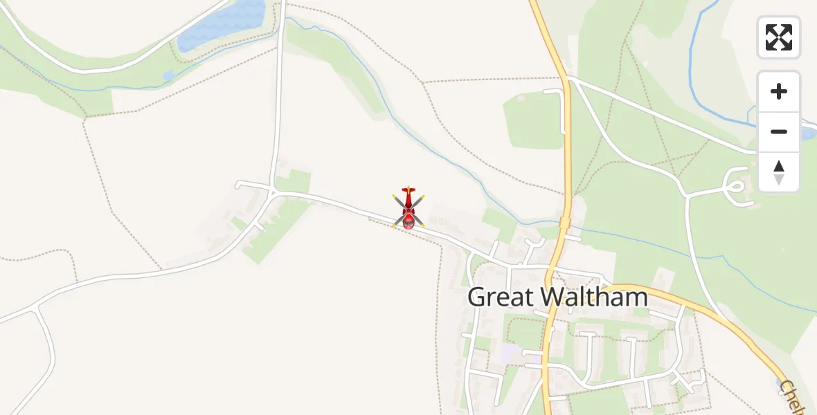 Flight path map showing Air Ambulance Helicopter route from Great Waltham to Great Waltham