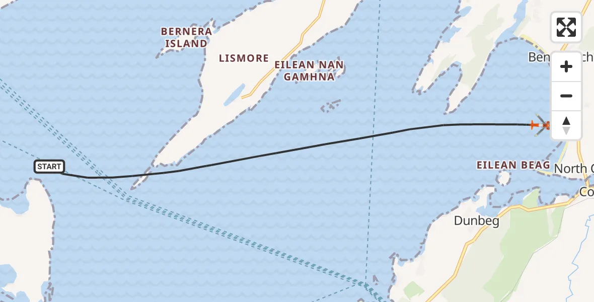 Flight path map showing Coastguard Helicopter route from Inner Seas to Inner Seas