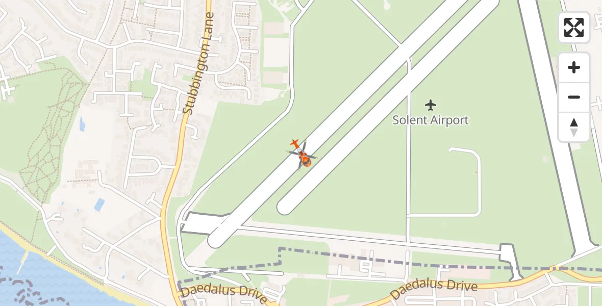 Flight path map showing Coastguard Helicopter route from Solent Airport to Solent Airport