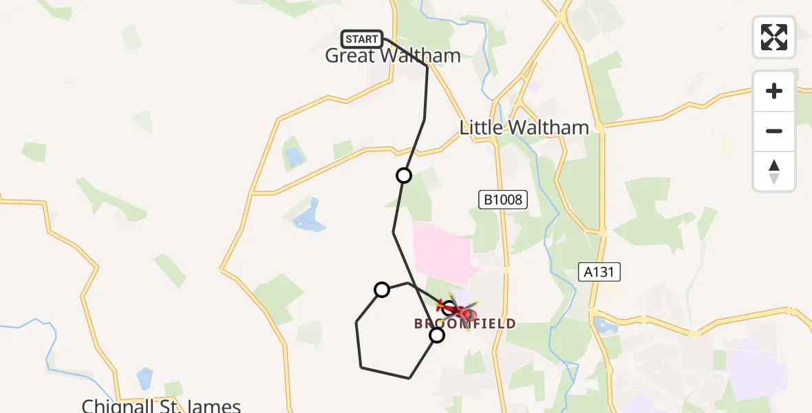 Routekaart van de vlucht: Air Ambulance Helicopter to Chelmsford, Nash Drive