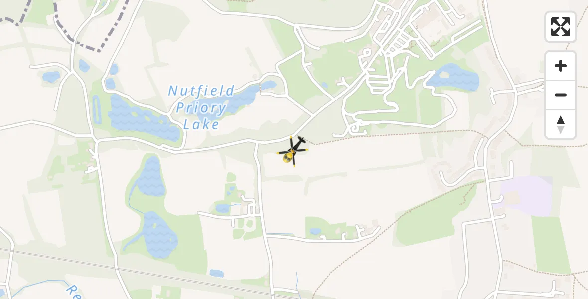 Flight path map showing Police Helicopter route from South Nutfield to South Nutfield