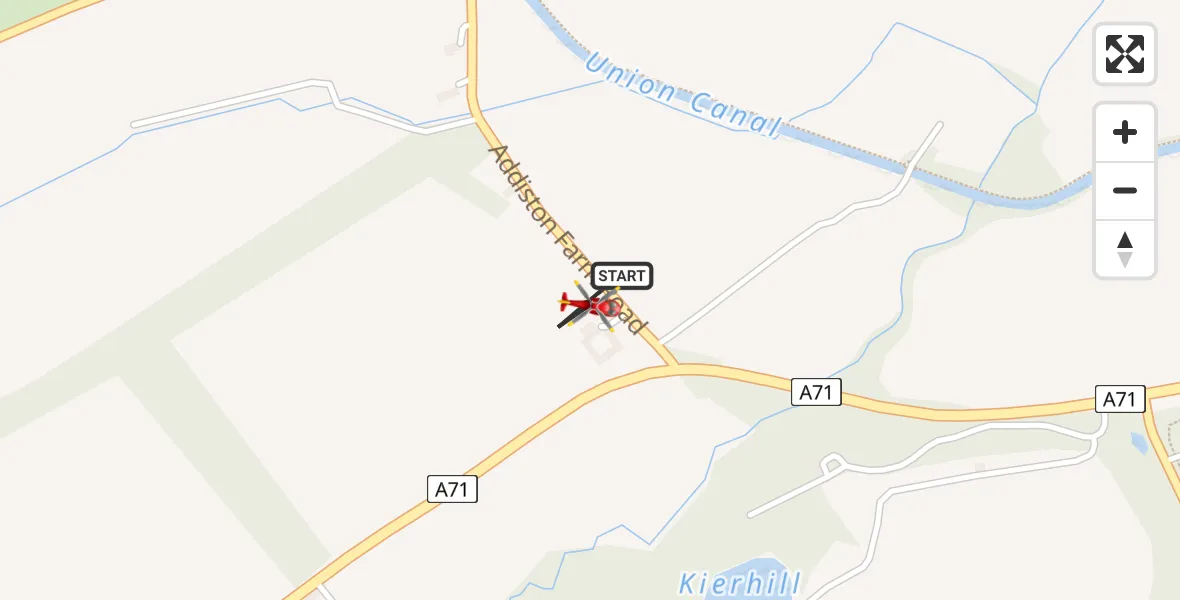 Flight path map showing Air Ambulance Helicopter route from Addiston Mains Farm Heliport to Addiston Mains Farm Heliport