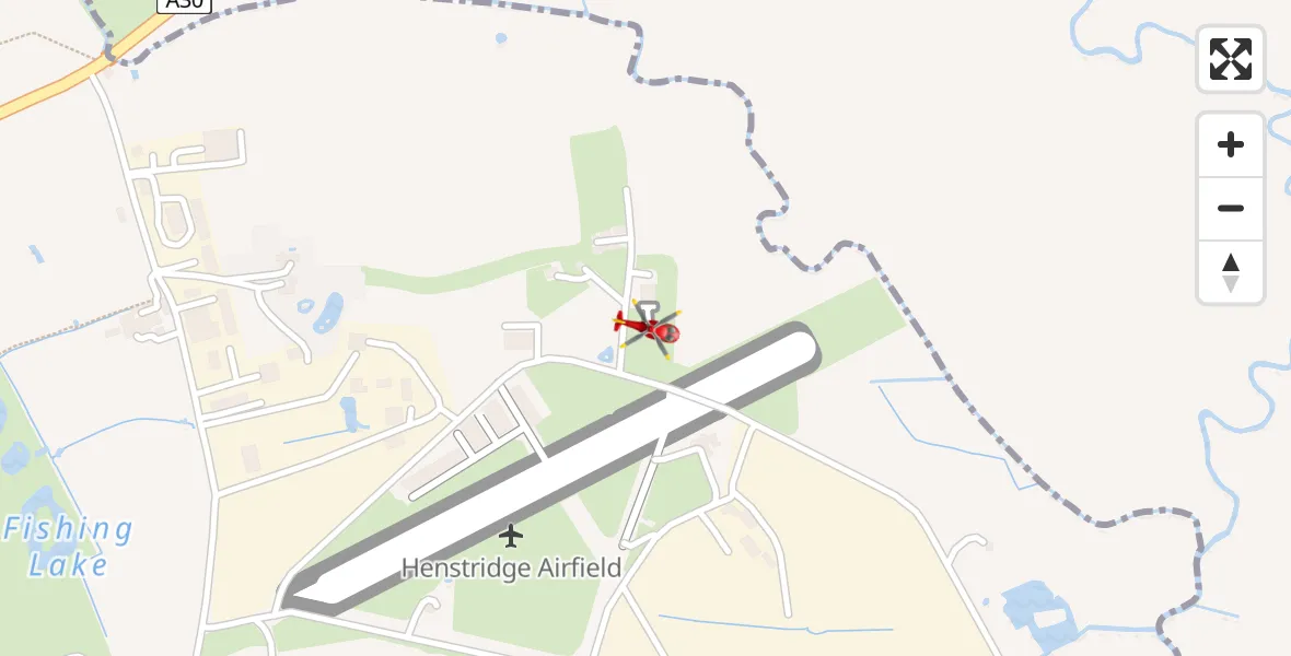 Flight path map showing Air Ambulance Helicopter route from Henstridge Airfield to Henstridge Airfield