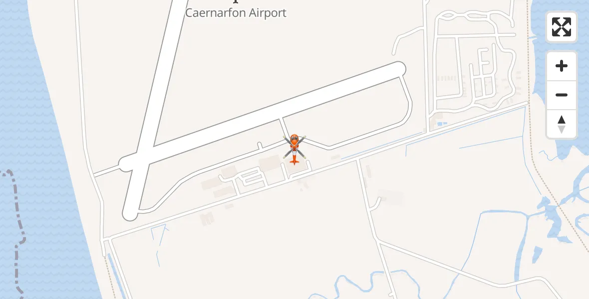 Flight path map showing Coastguard Helicopter route from Caernarfon Airport to Caernarfon Airport