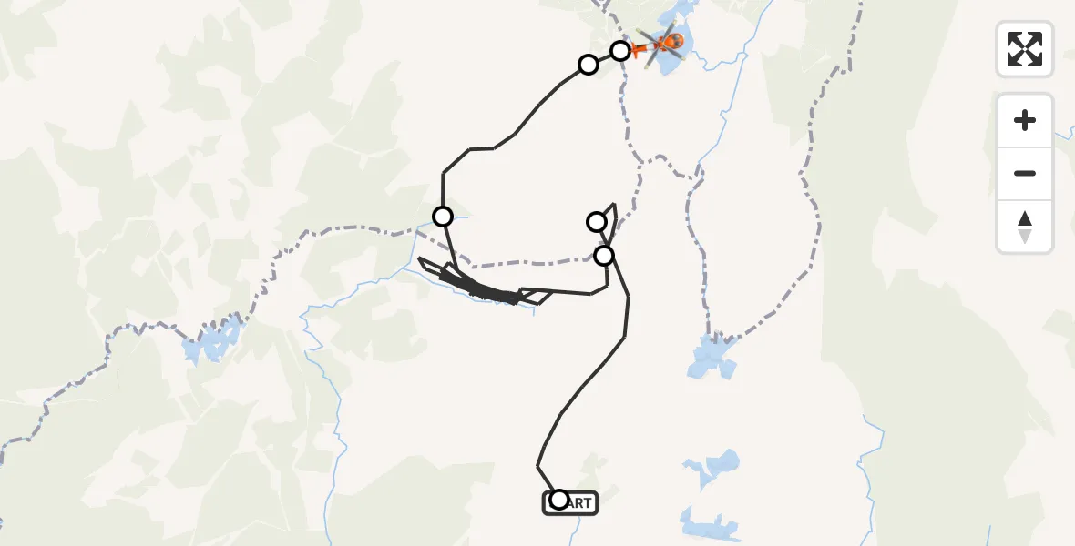 Flight path map showing Coastguard Helicopter route from Bill McDonald Memorial to South Ayrshire