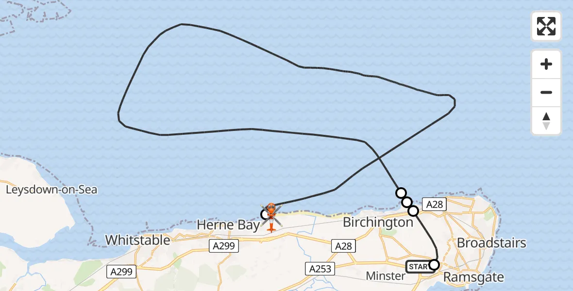 Flight path map showing Coastguard Helicopter route from Manston Airport to Hillborough