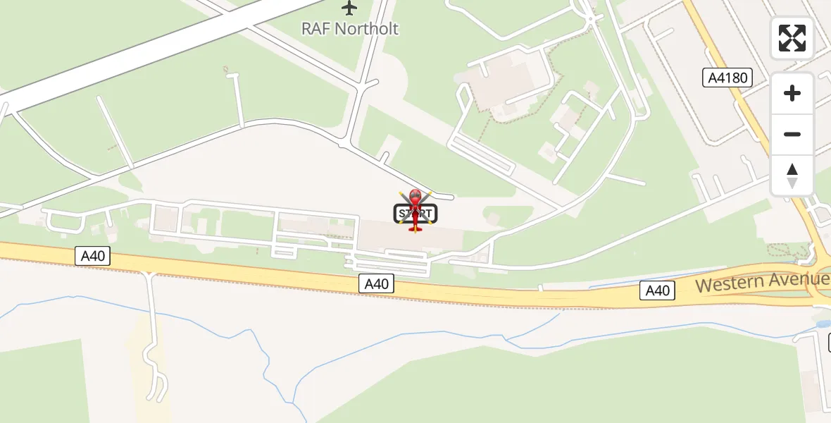 Flight path map showing Air Ambulance Helicopter route from RAF Northolt to RAF Northolt