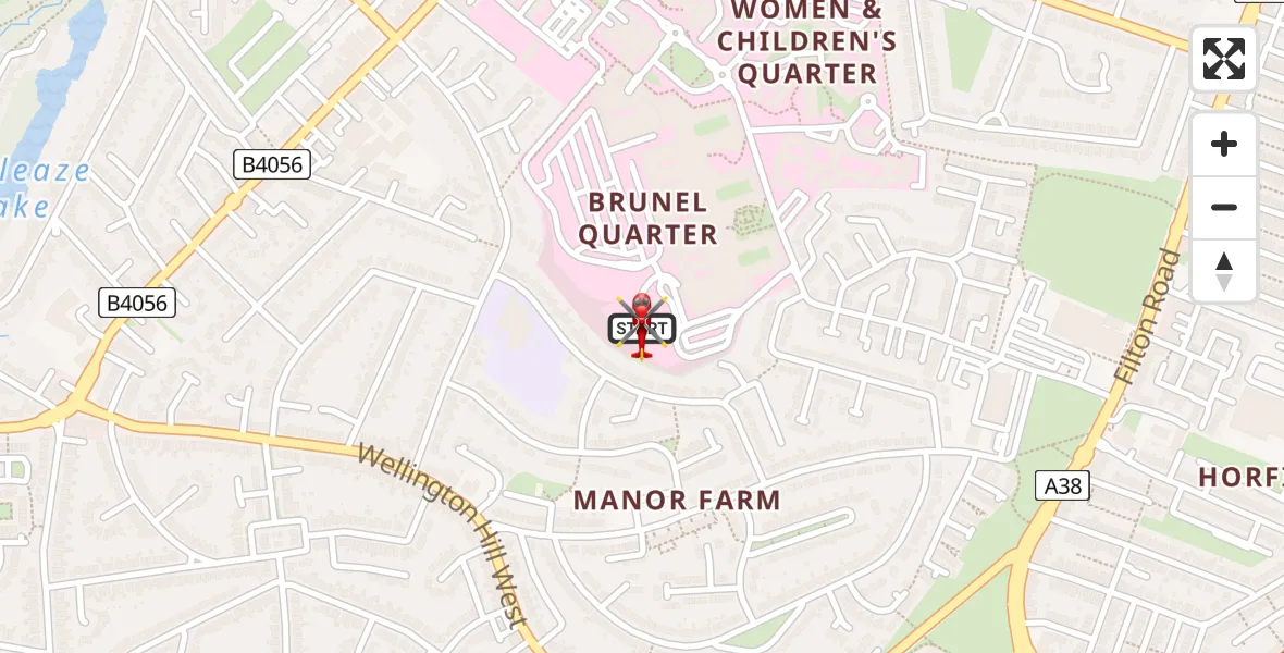 Flight path map showing Air Ambulance Helicopter route from Southmead Hospital to Bristol