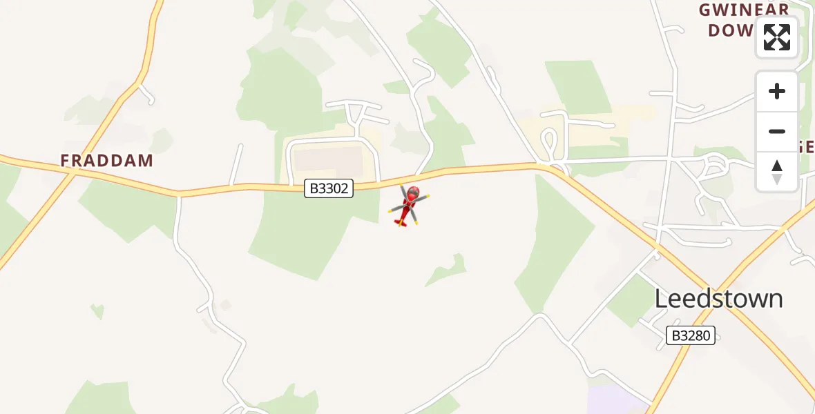 Flight path map showing Air Ambulance Helicopter route from Leedstown to Leedstown