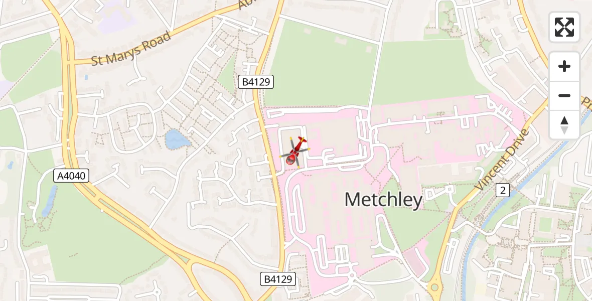Flight path map showing Air Ambulance Helicopter route from Queen Elizabeth Hospital Helipad to Queen Elizabeth Hospital Helipad